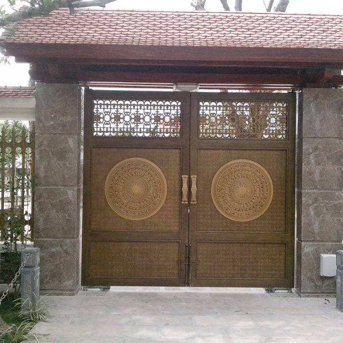 Cổng gỗ âm sàn 2 cánh