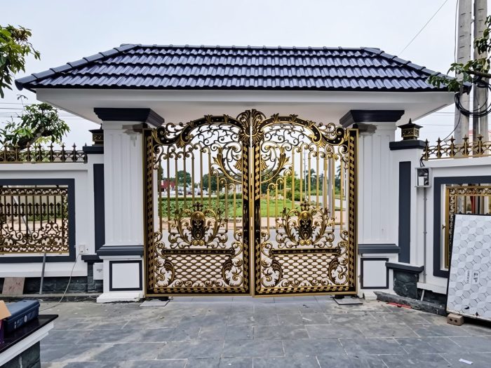 Cổng nhôm đúc âm sàn 2 cánh
