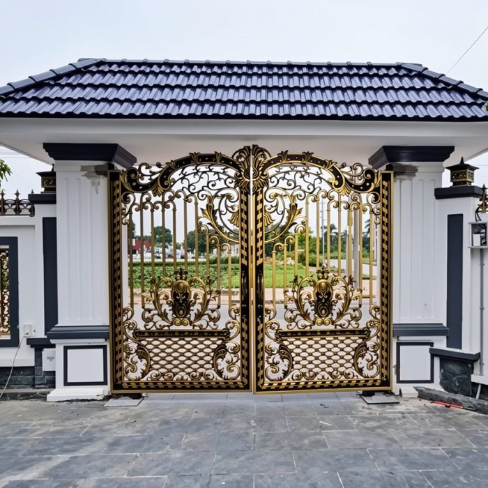 Cổng nhôm đúc âm sàn 2 cánh