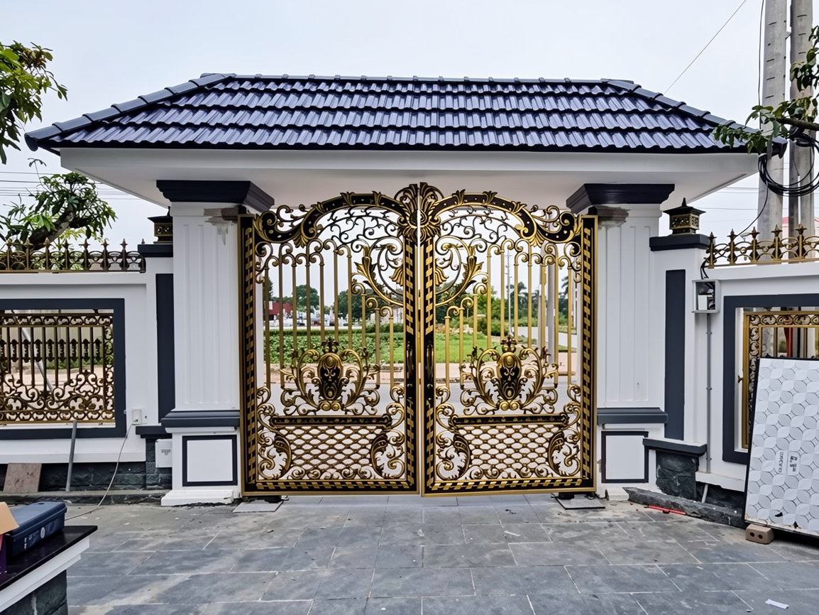Cổng nhôm đúc âm sàn 2 cánh
